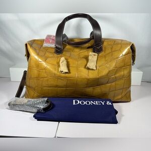 Dooney Bourke Croc Embossed Leather Duffel Italy Wheat Travel Bag